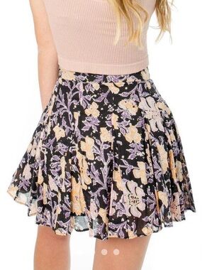 Free People Black and Cream Floral Skater Skirt